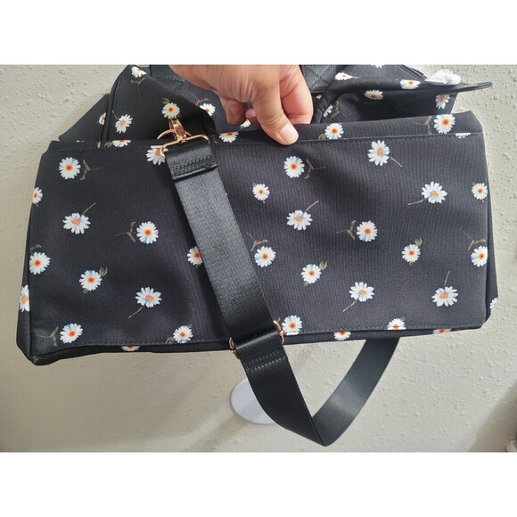 Alice + Olivia Black Daisy Print Duffel Bag w/ Crossbody Strap, MSRP $310 Summer - Picture 8 of 9